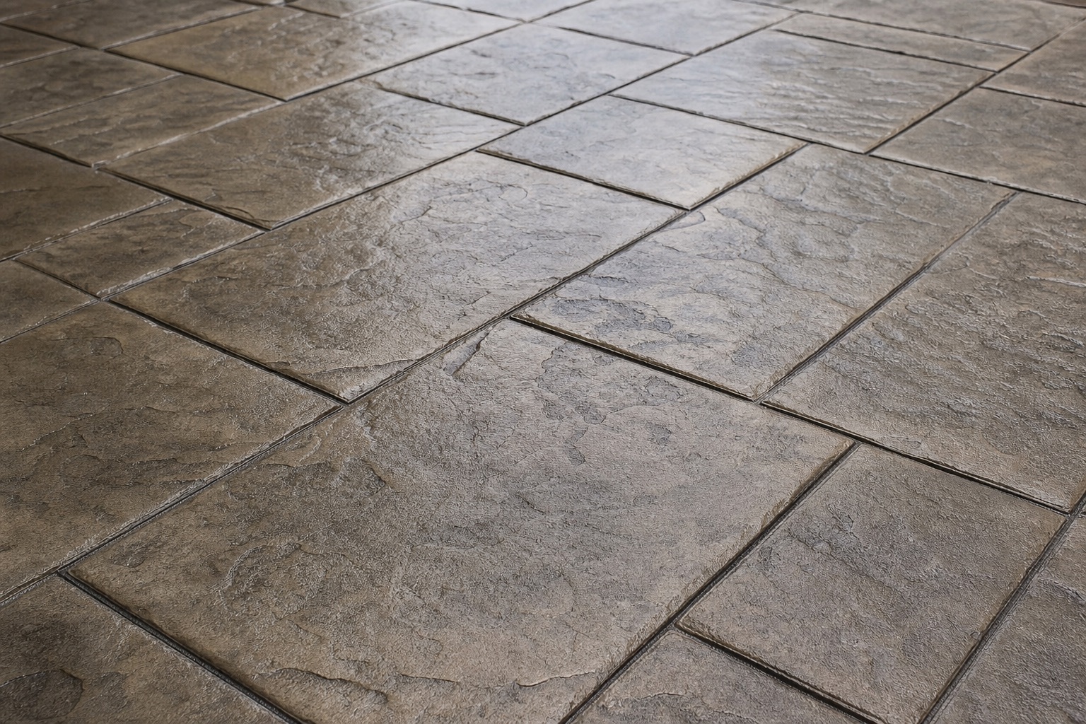 Sealed ashlar-pattern stamped concrete detail